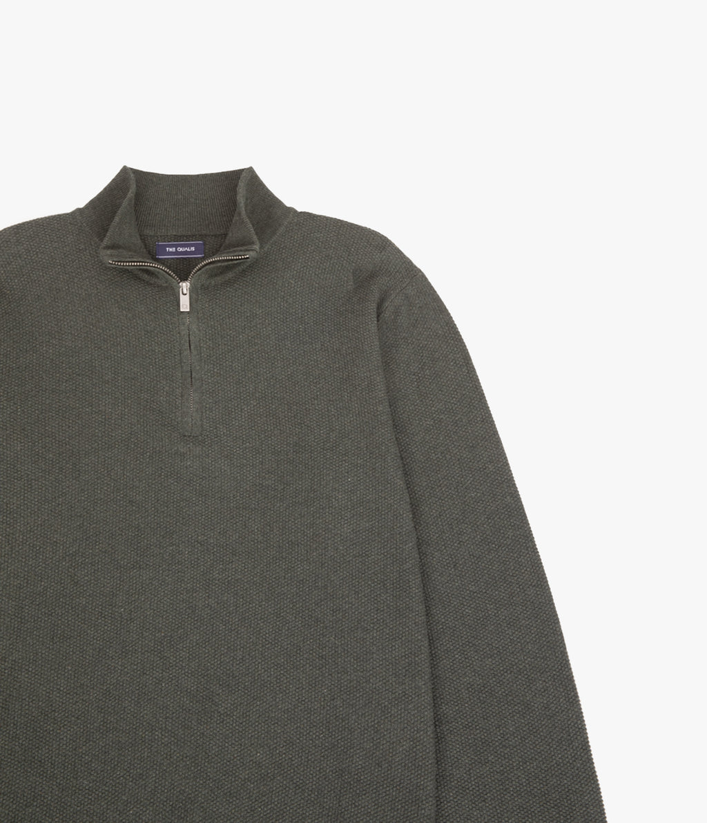 Sweater Hombre 100% Algodón Acra Half Zipper Verde Oscuro