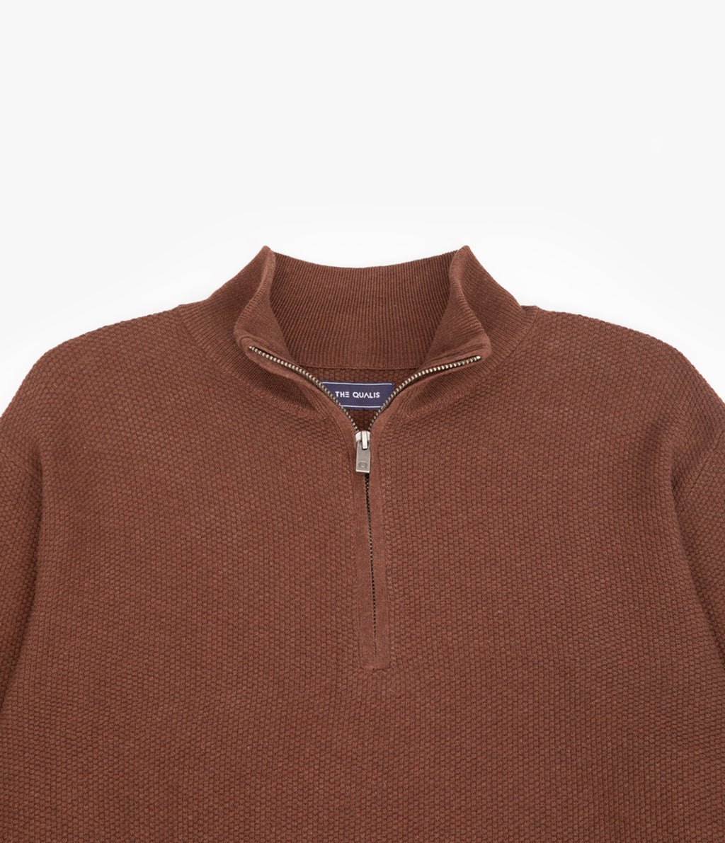 Sweater Hombre 100% Algodón Acra Half Zipper Terracota