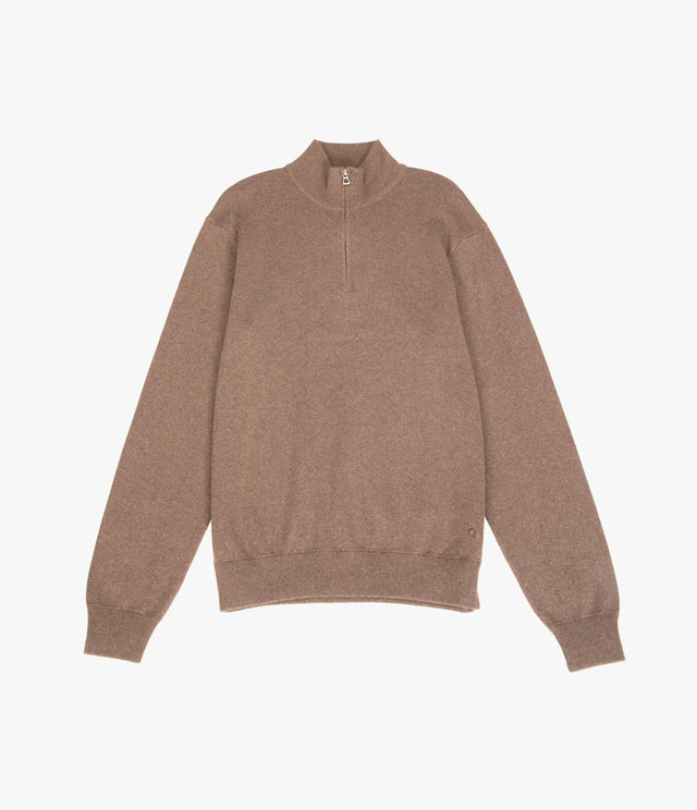 Sweater Hombre Algodón con Lana Merino Medio Cierre Café
