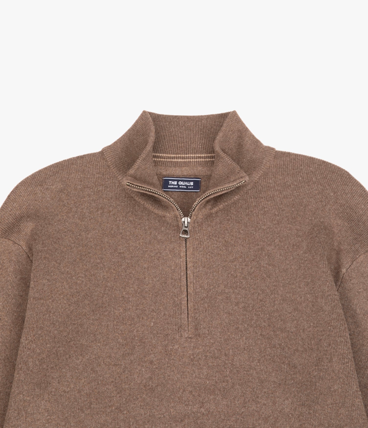 Sweater Hombre Algodón con Lana Merino Medio Cierre Café
