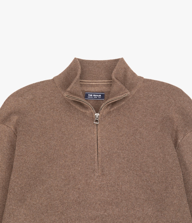 Sweater Hombre Algodón con Lana Merino Medio Cierre Café