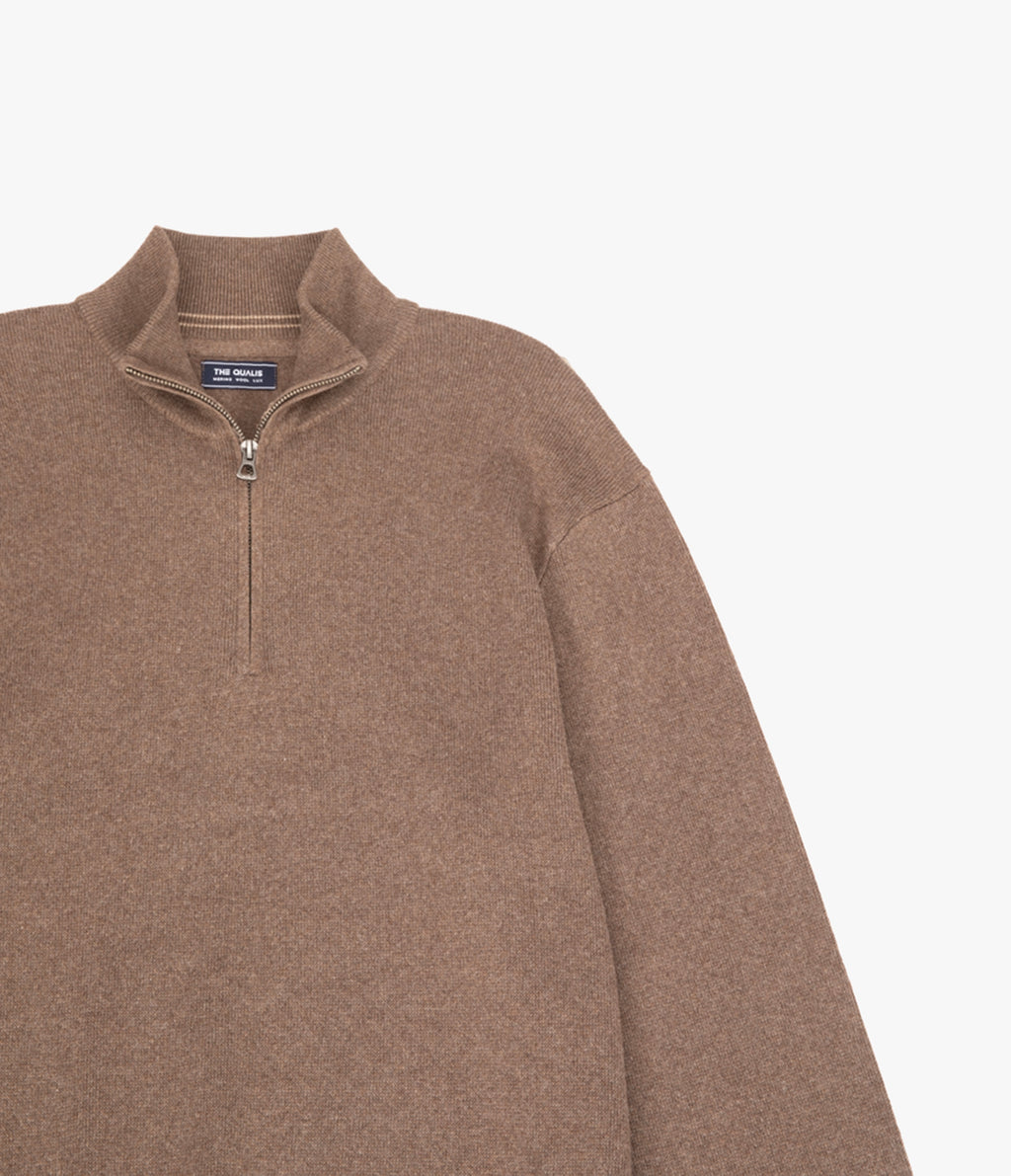 Sweater Hombre Algodón con Lana Merino Medio Cierre Café