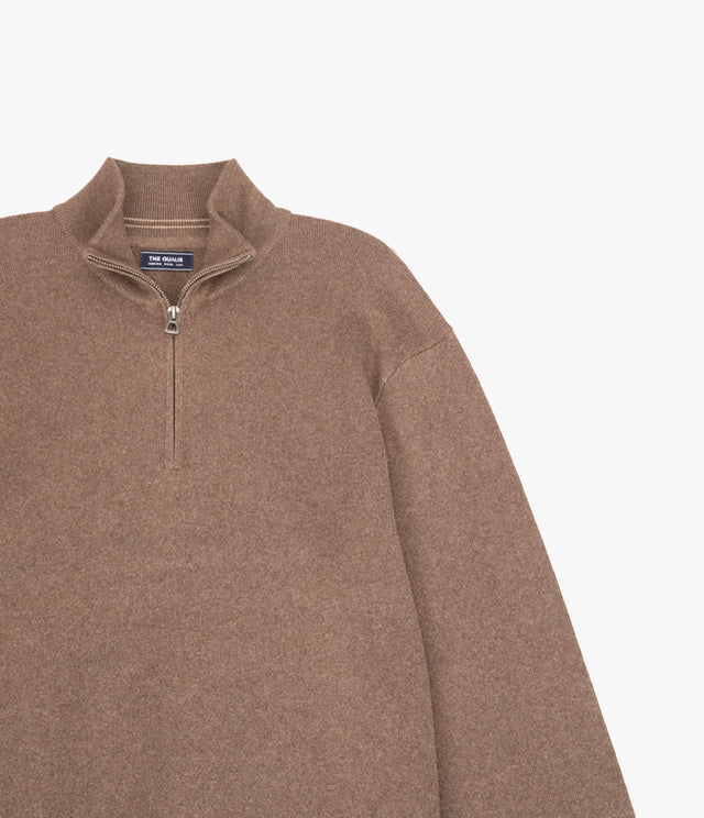Sweater Hombre Algodón con Lana Merino Medio Cierre Café