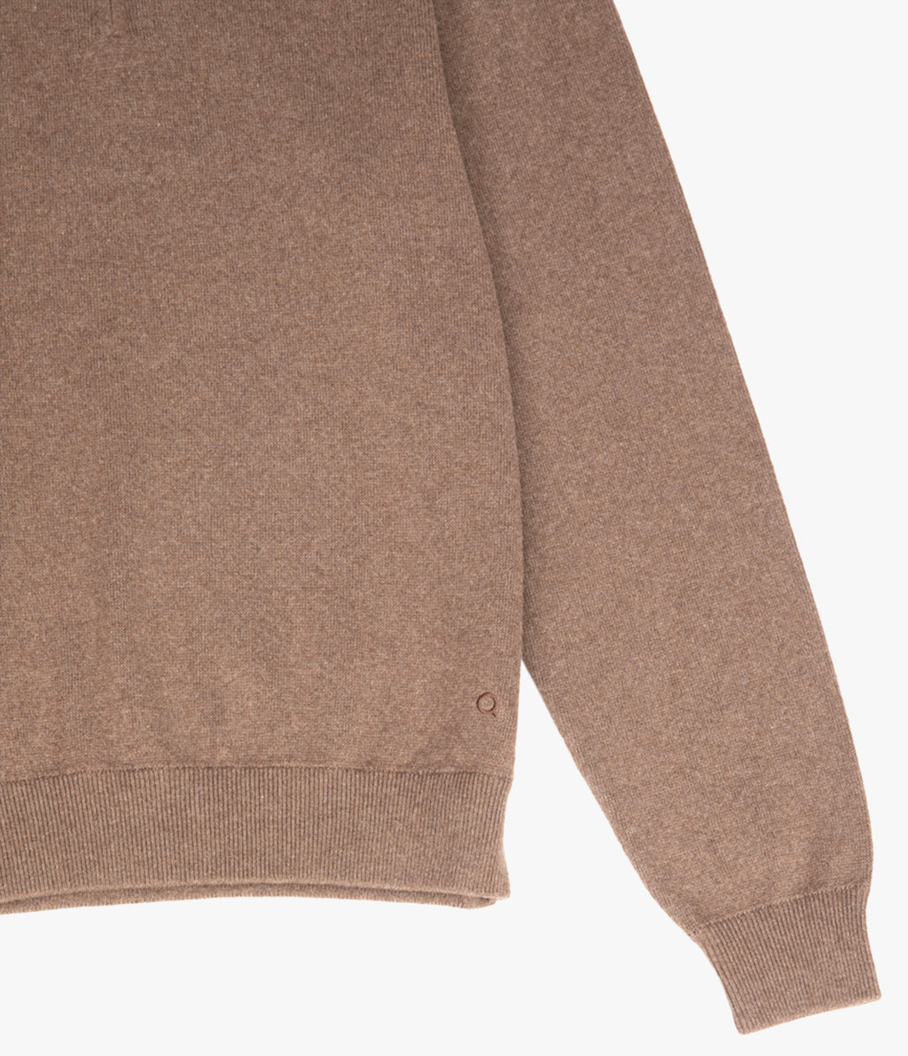 Sweater Hombre Algodón con Lana Merino Medio Cierre Café