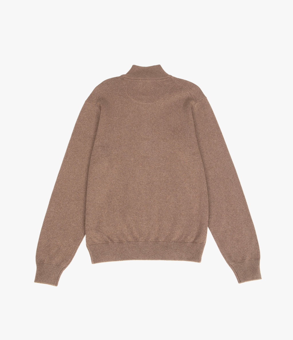 Sweater Hombre Algodón con Lana Merino Medio Cierre Café