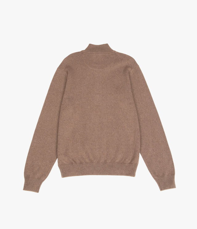 Sweater Hombre Algodón con Lana Merino Medio Cierre Café