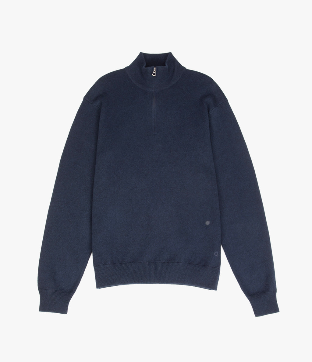 Sweater Hombre Algodón con Lana Merino Medio Cierre Azul Marino