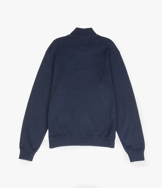 Sweater Hombre Algodón con Lana Merino Medio Cierre Azul Marino