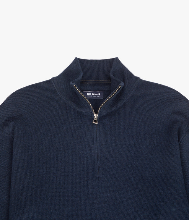 Sweater Hombre Algodón con Lana Merino Medio Cierre Azul Marino