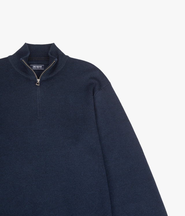 Sweater Hombre Algodón con Lana Merino Medio Cierre Azul Marino