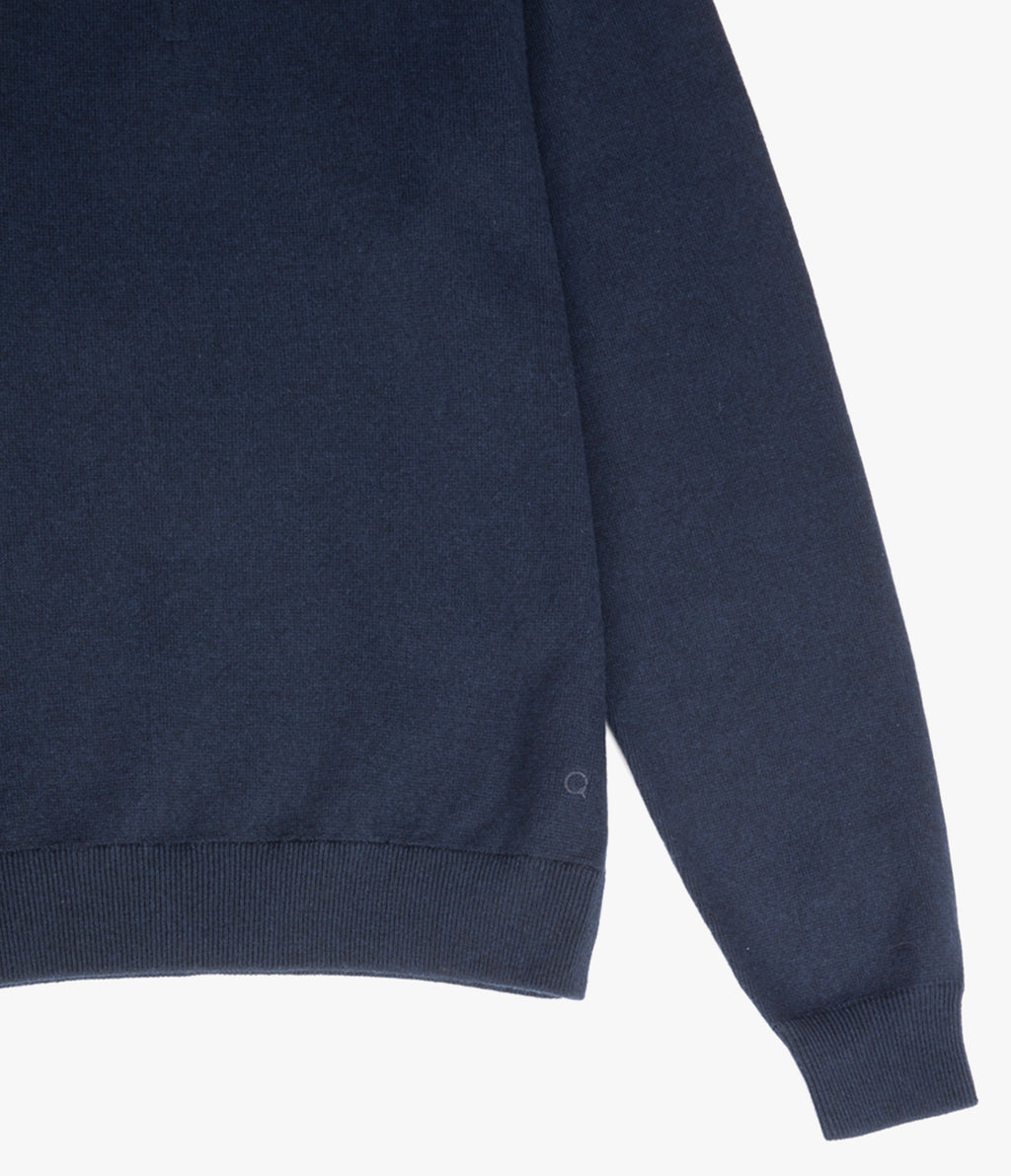 Sweater Hombre Algodón con Lana Merino Medio Cierre Azul Marino