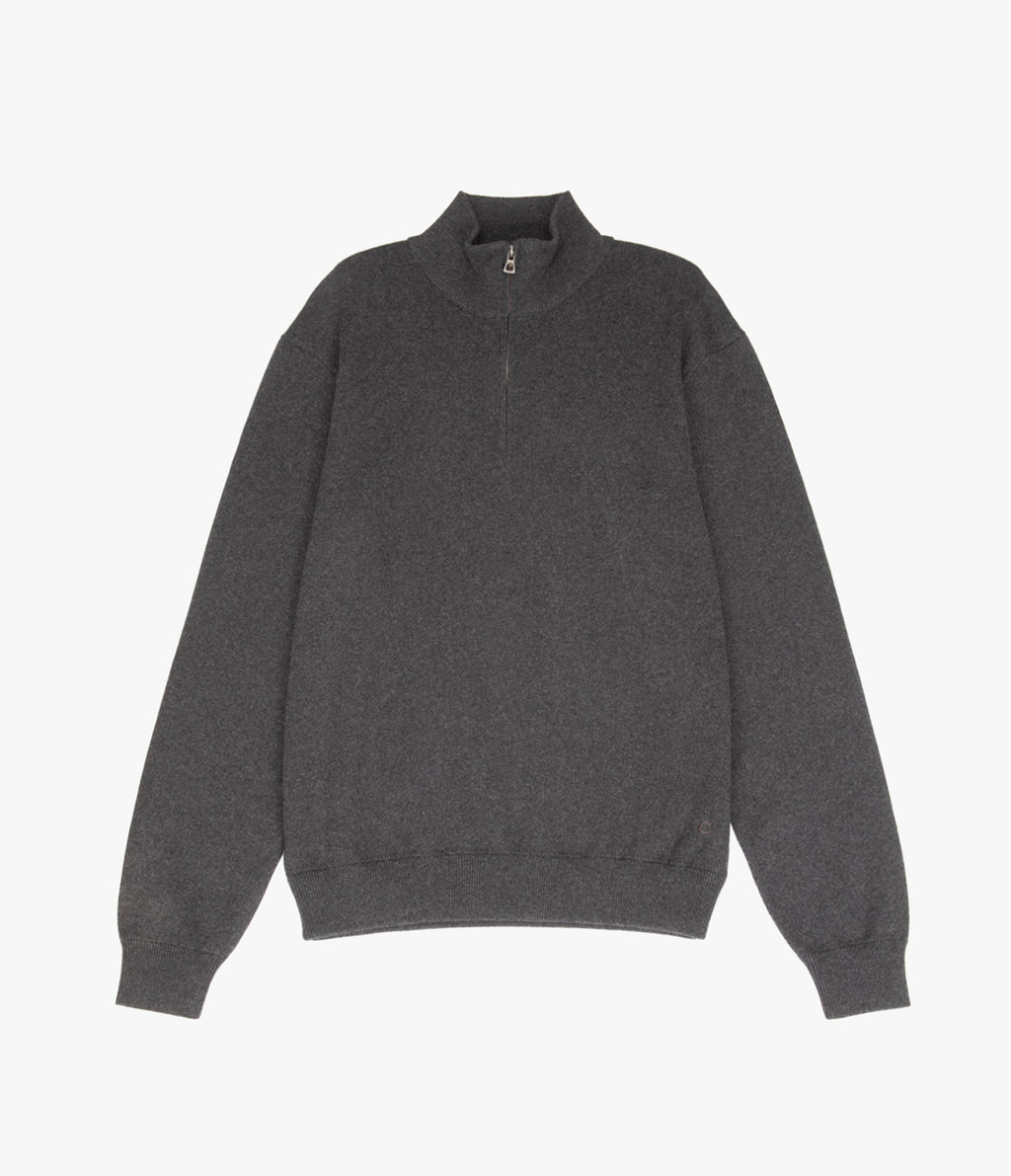 Sweater Hombre Algodón con Lana Merino Medio Cierre Gris marengo