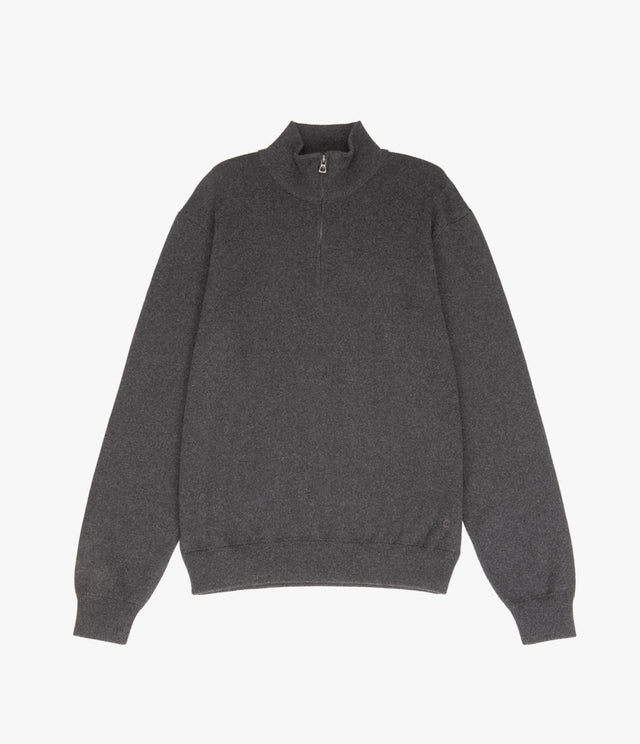 Sweater Hombre Algodón con Lana Merino Medio Cierre Gris marengo