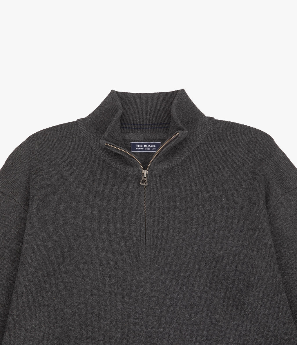Sweater Hombre Algodón con Lana Merino Medio Cierre Gris marengo