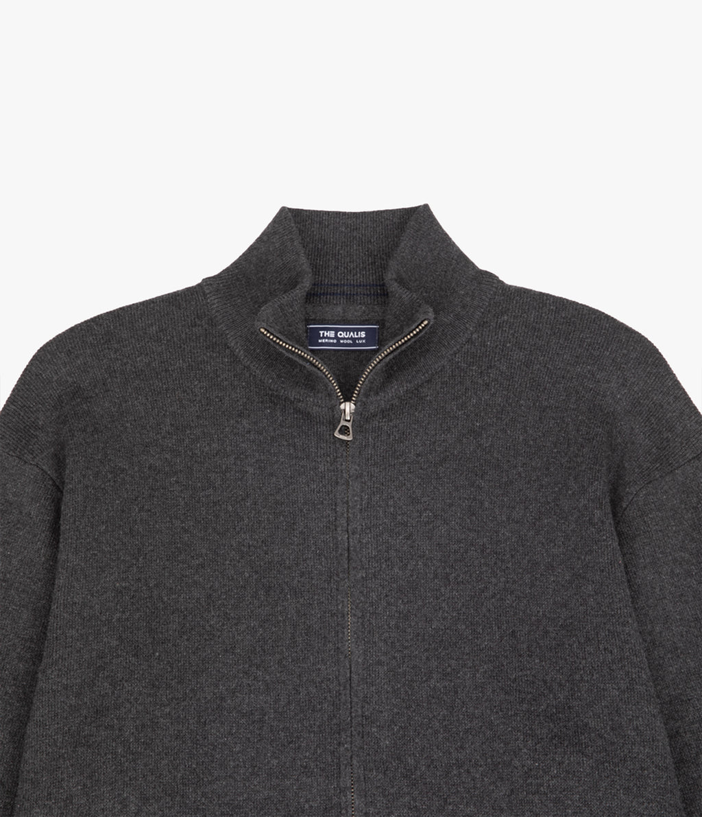 Sweater Hombre Algodón con Lana Merino Cierre Gris Marengo