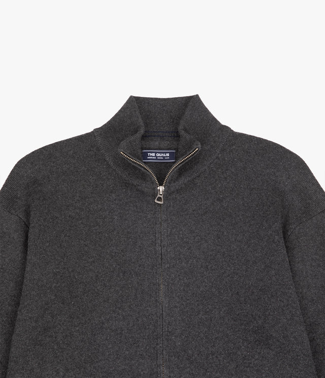 Sweater Hombre Algodón con Lana Merino Cierre Gris Marengo