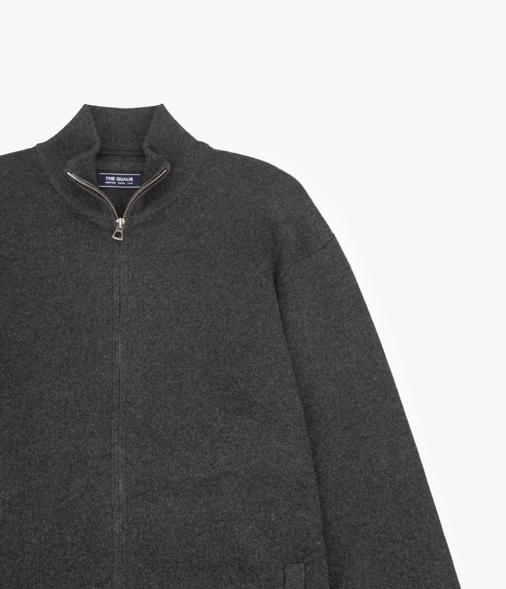Sweater Hombre Algodón con Lana Merino Cierre Gris Marengo