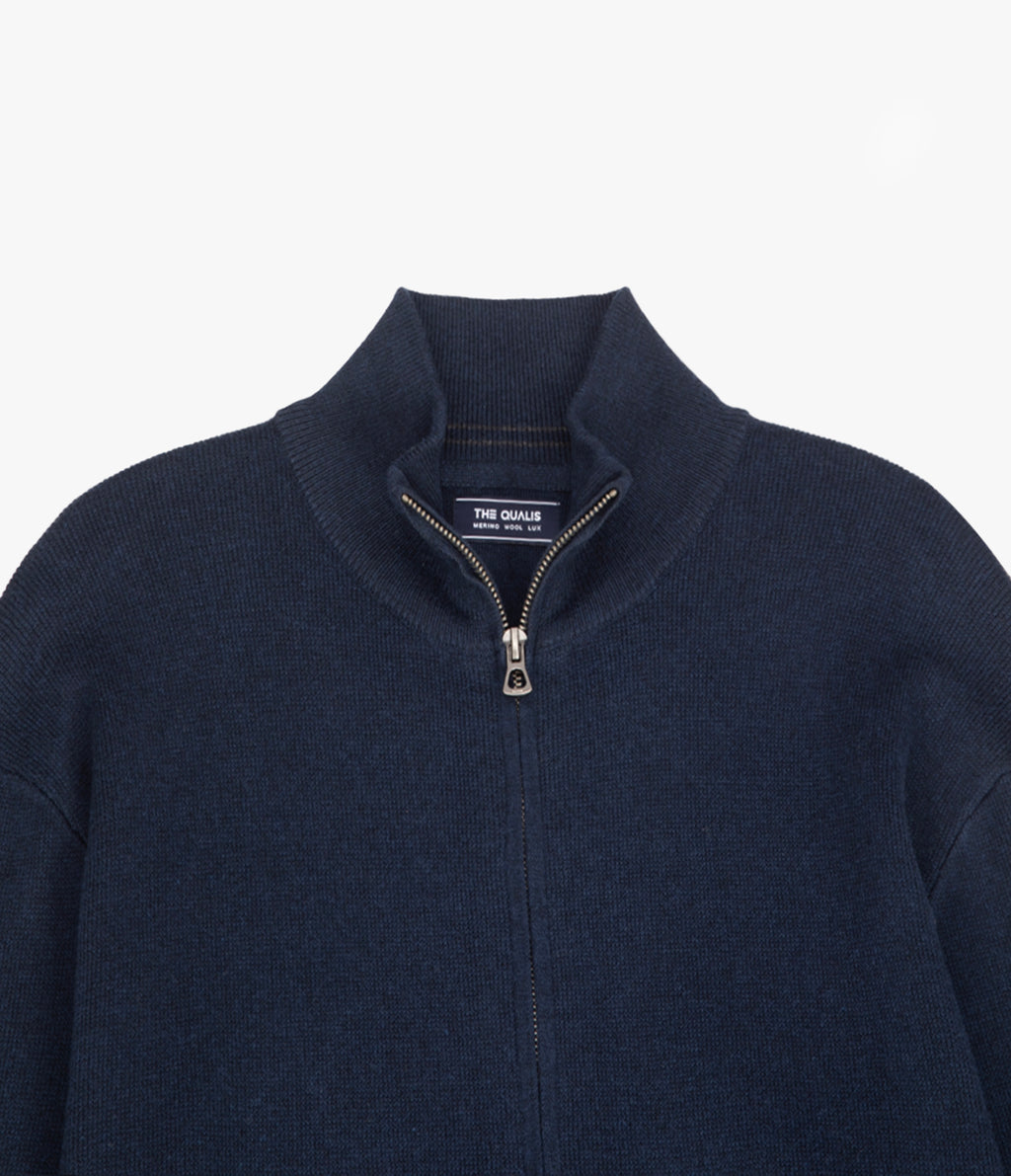 Sweater Hombre Algodón con Lana Merino Cierre Azul Marino