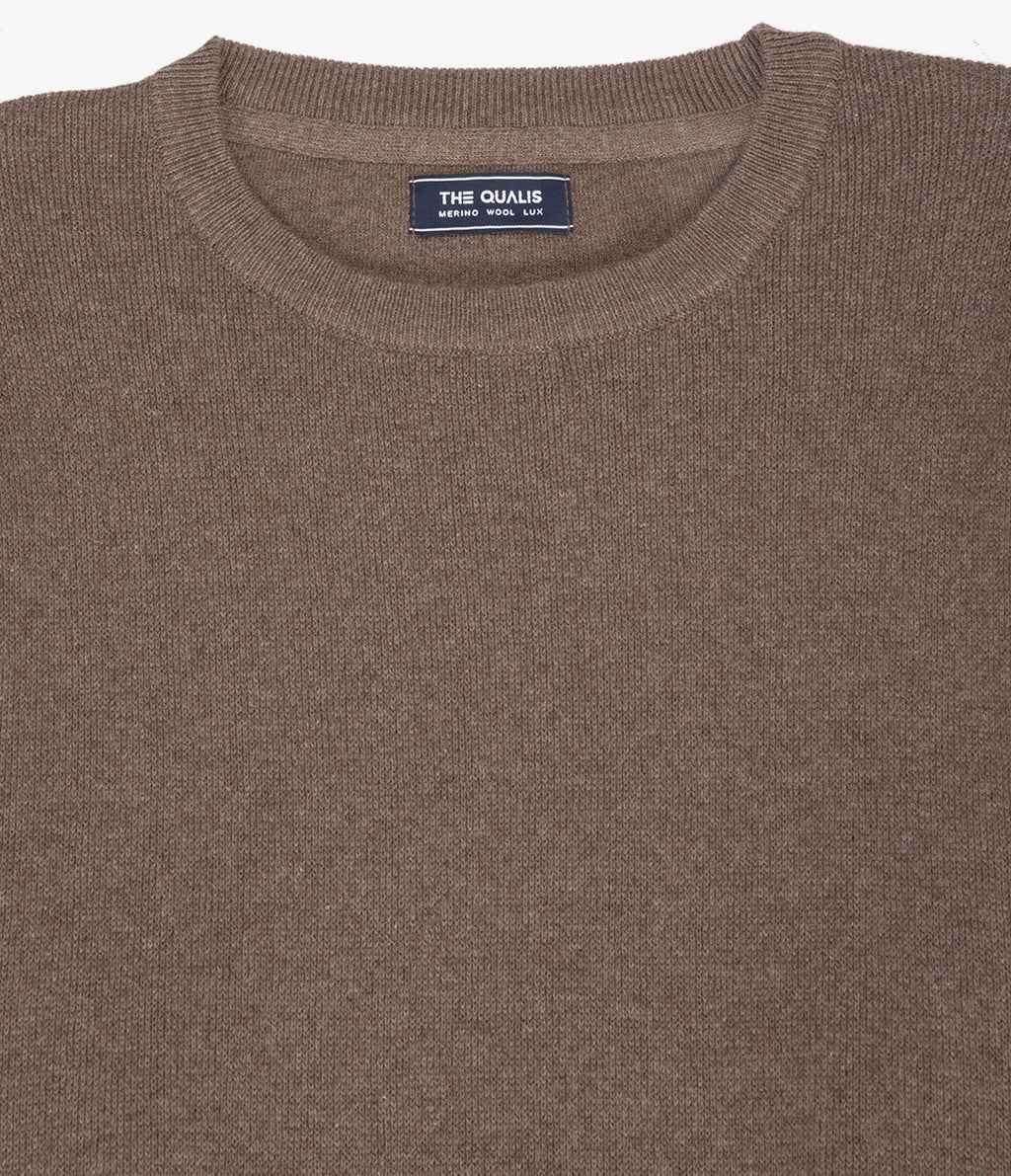 Sweater Hombre Algodón con Lana Merino Cuello Redondo Café