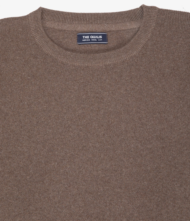Sweater Hombre Algodón con Lana Merino Cuello Redondo Café
