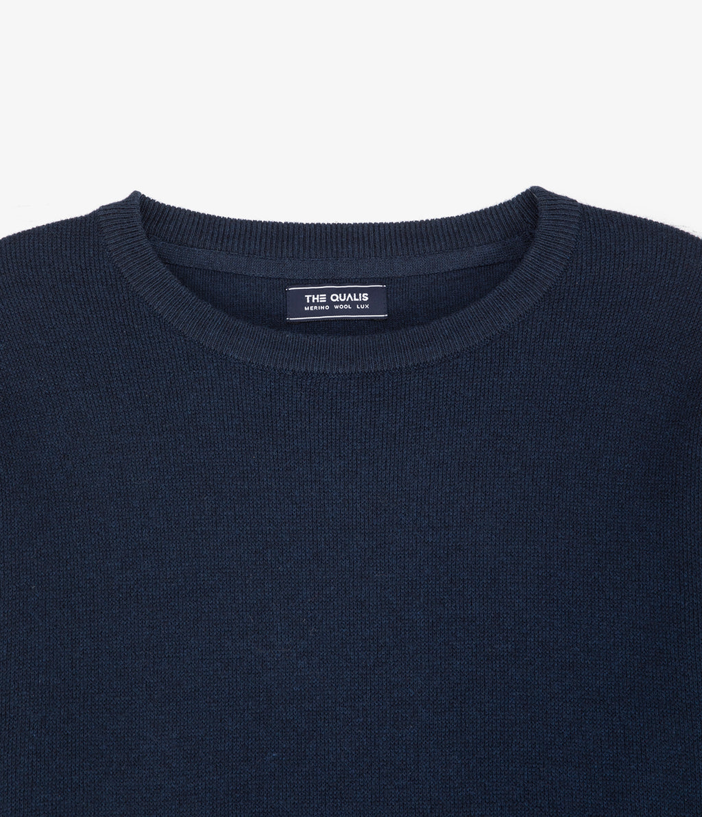 Sweater Hombre Algodón con Lana Merino Cuello Redondo Azul Marino