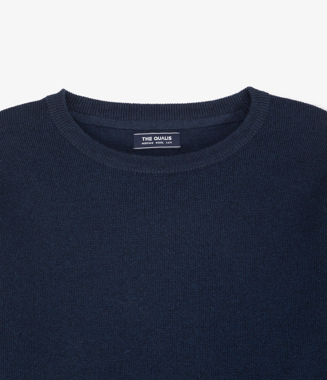Sweater Hombre Algodón con Lana Merino Cuello Redondo Azul Marino