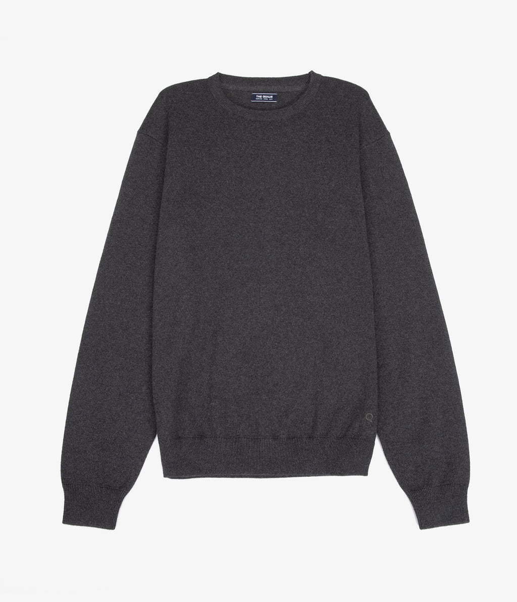 Sweater Hombre Algodón con Lana Merino Cuello Redondo Gris Marengo