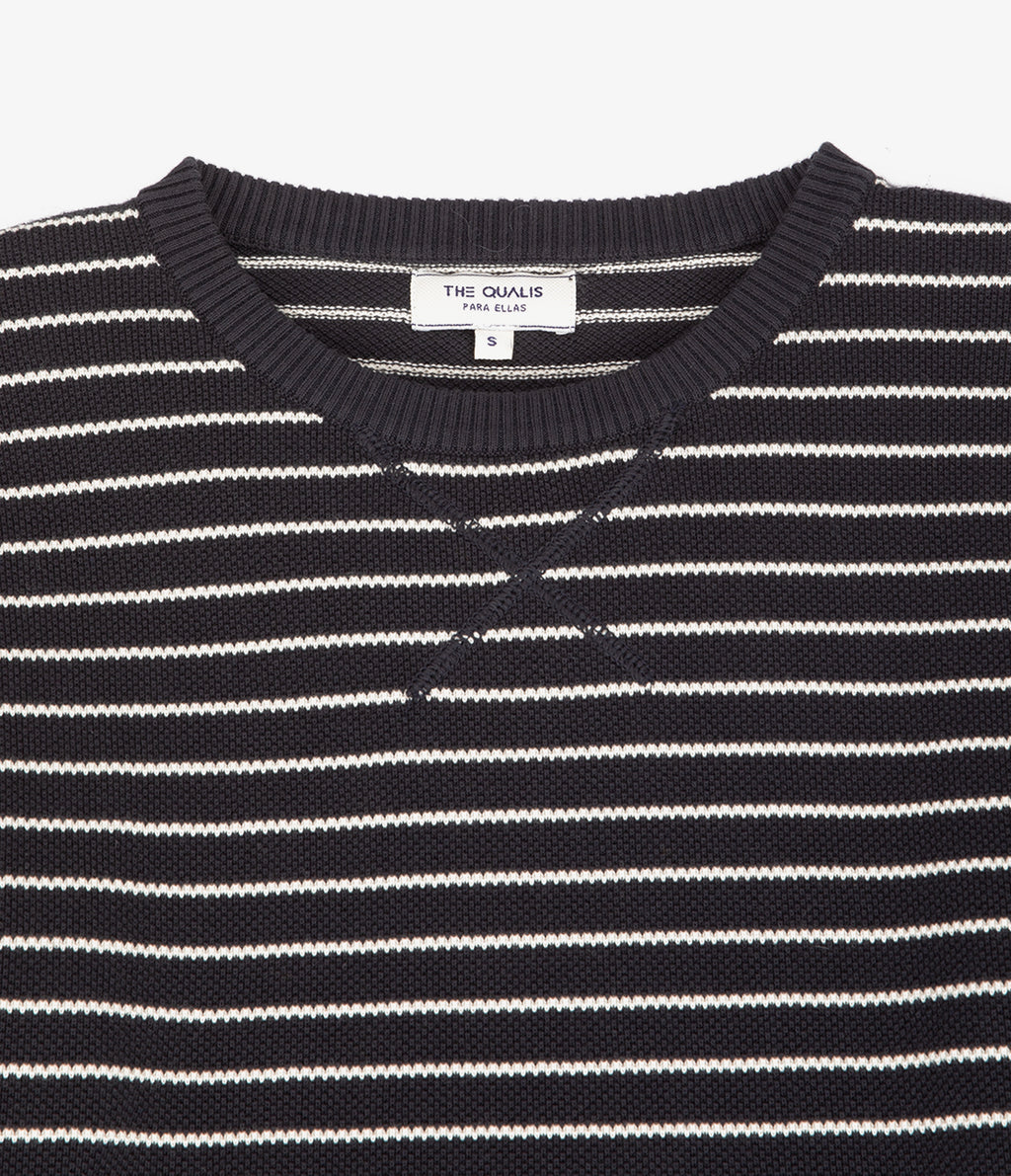 Polerón Tejido Mujer 100% algodón Rayado Navy