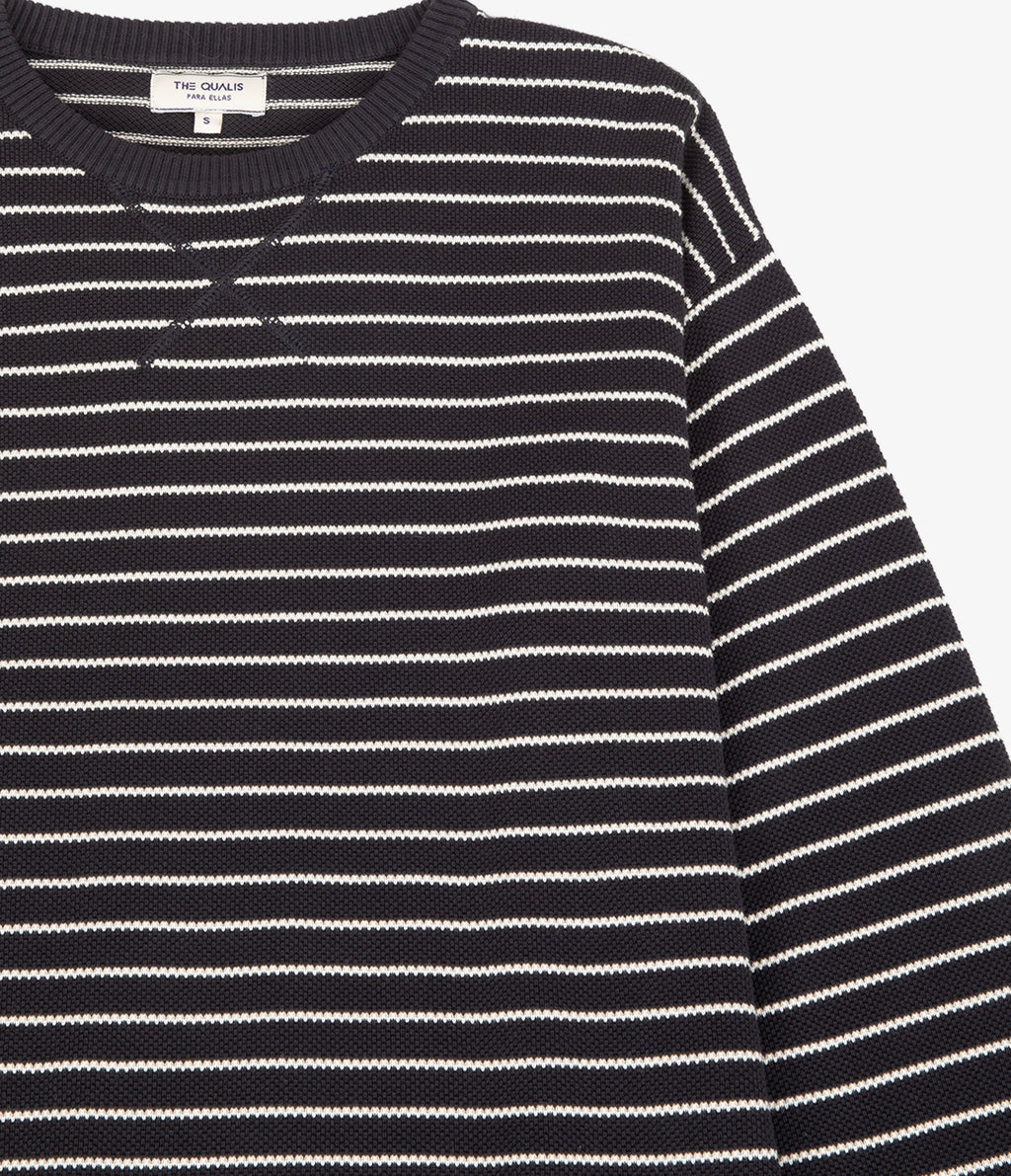 Polerón Tejido Mujer 100% algodón Rayado Navy