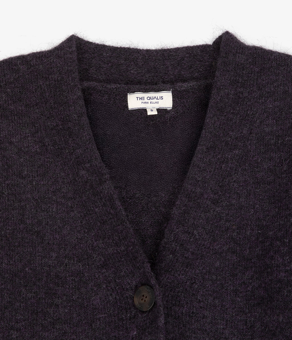 Cárdigan Mujer Mohair Lana Mia Morado Melange