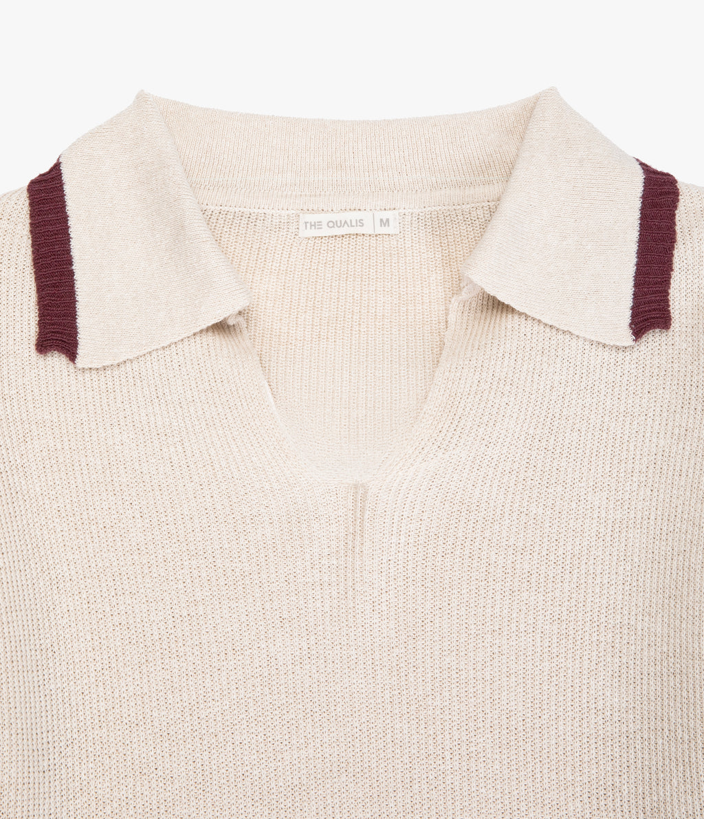 Sweater Mujer Algodón Lucca Ecru Burdeo