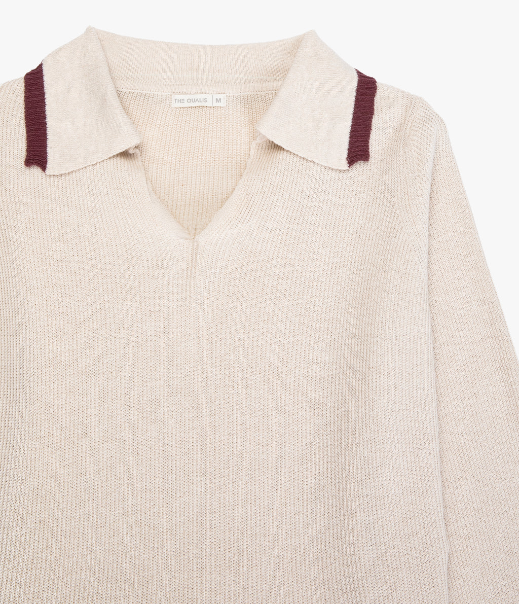 Sweater Mujer Algodón Lucca Ecru Burdeo