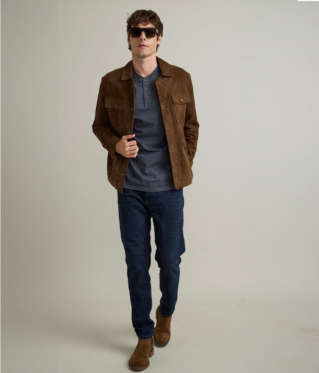 Chaqueta Hombre 100% Cuero Gamuza Jack Camel