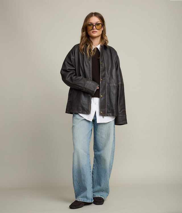 Chaqueta Mujer 100% Cuero Vintage Café