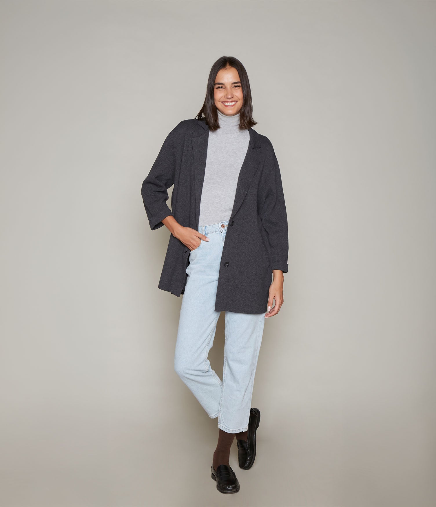 Blazer Mujer 100% Algodón Francia Gris Grafito