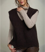 Sweater Mujer Mohair Lana Sin Mangas Café