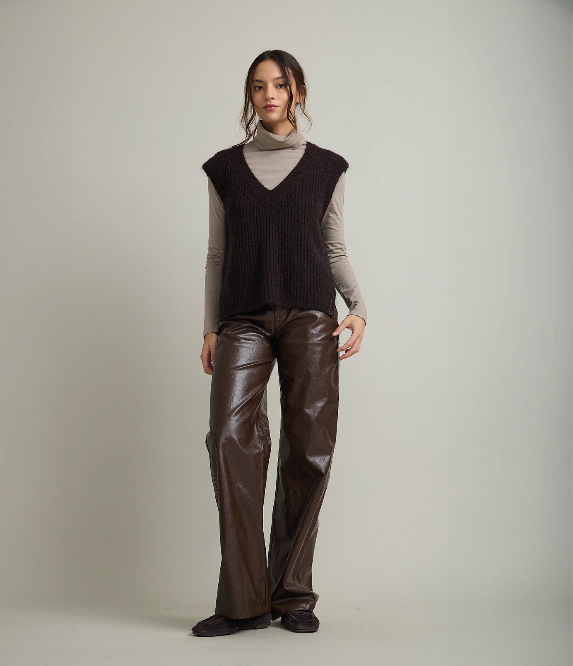 Sweater Mujer Mohair Lana Sin Mangas Café