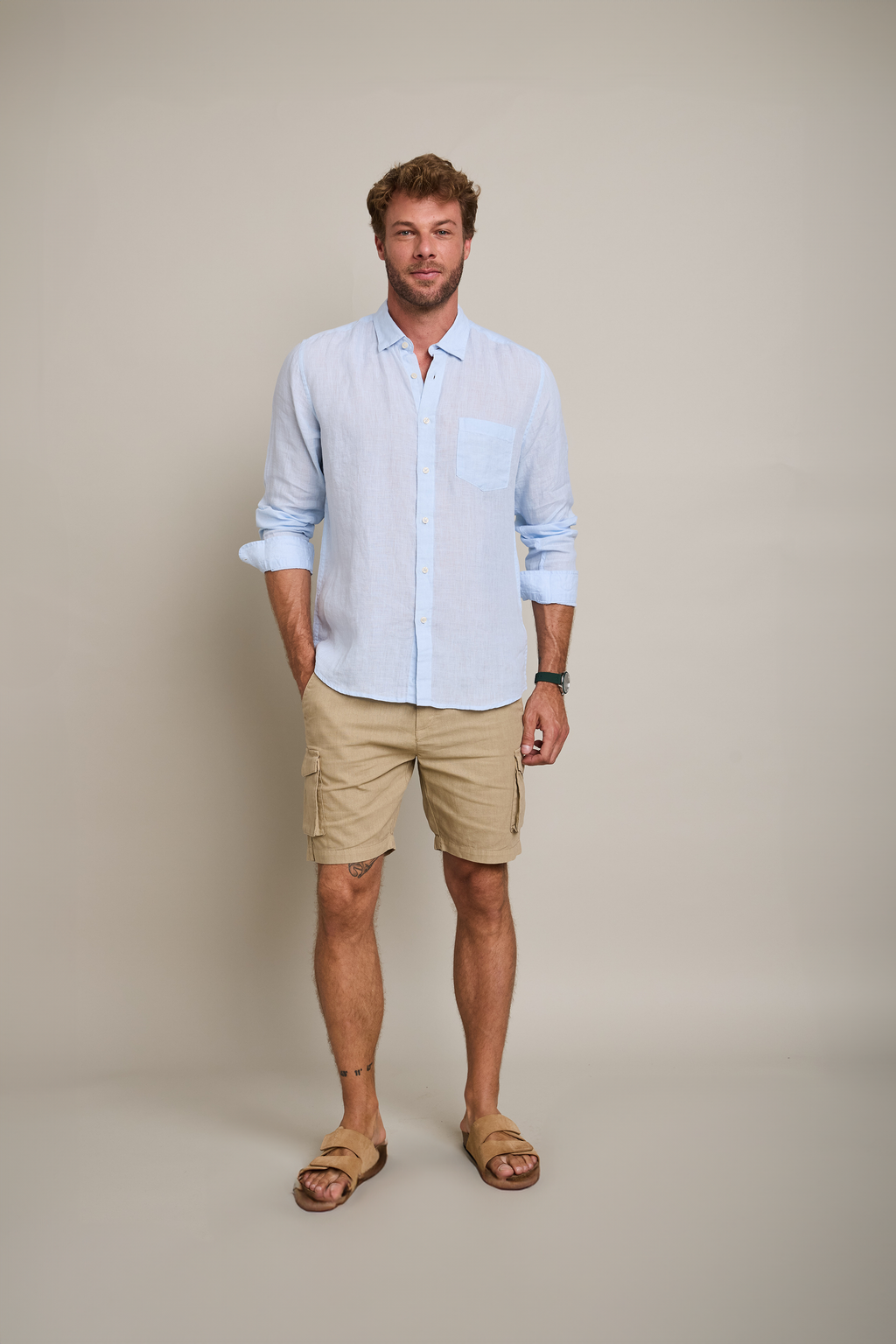 Camisa Hombre Lino Sicilia M/Larga Celeste