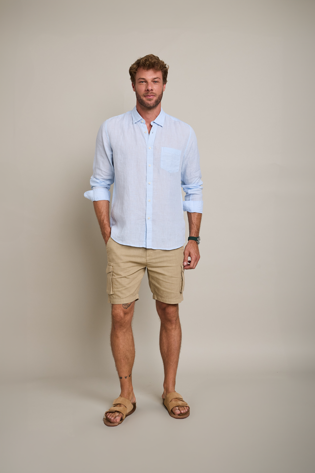 Camisa Hombre Lino Sicilia M/Larga Celeste