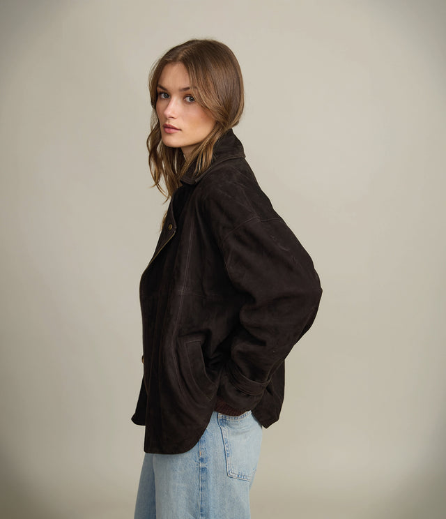 Chaqueta Mujer 100% Cuero Oversize Café