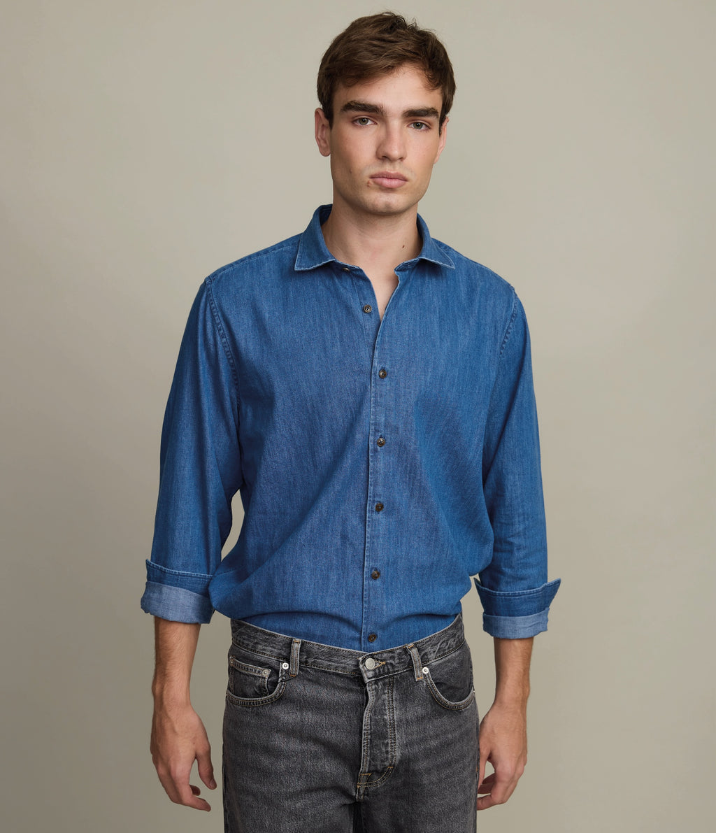 Camisa Hombre Denim Manga Larga Colt Azul