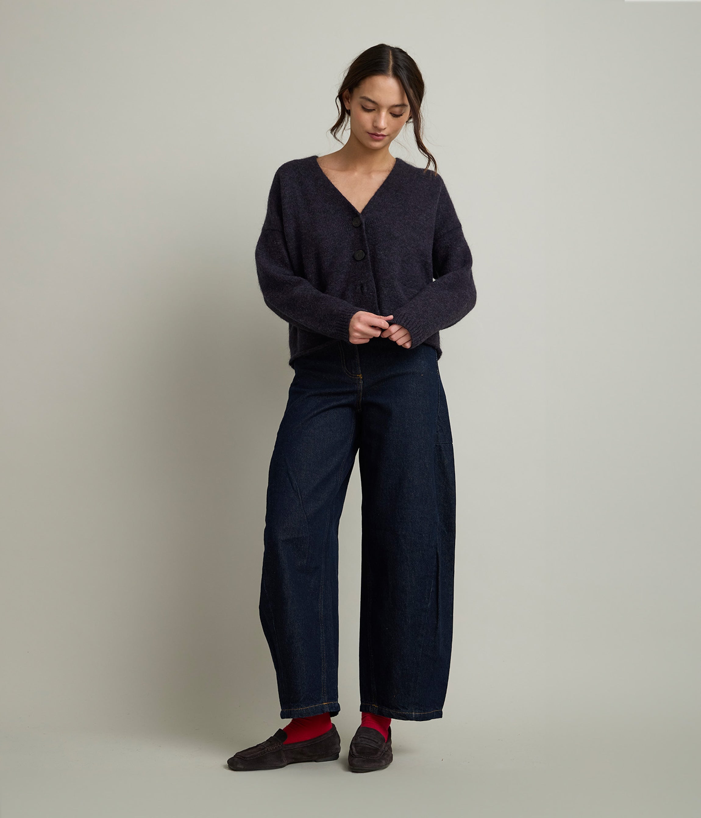 Cárdigan Mujer Mohair Lana Mia Morado Melange