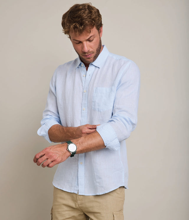 Camisa Hombre Lino Sicilia M/Larga Celeste