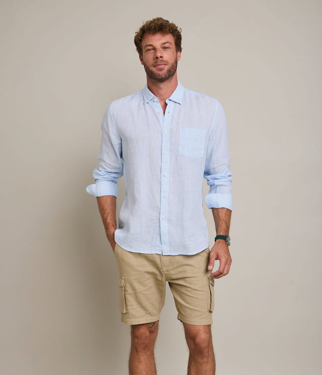 Camisa Hombre Lino Sicilia M/Larga Celeste