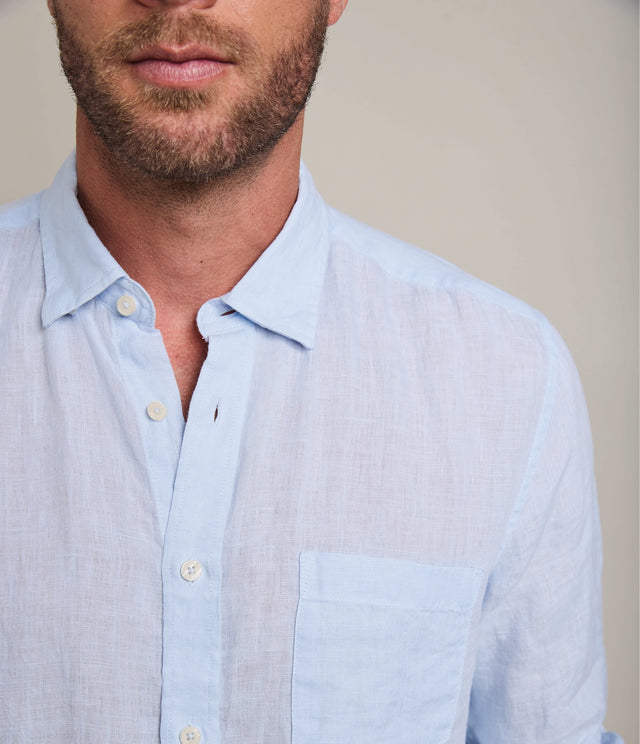 Camisa Hombre Lino Sicilia M/Larga Celeste