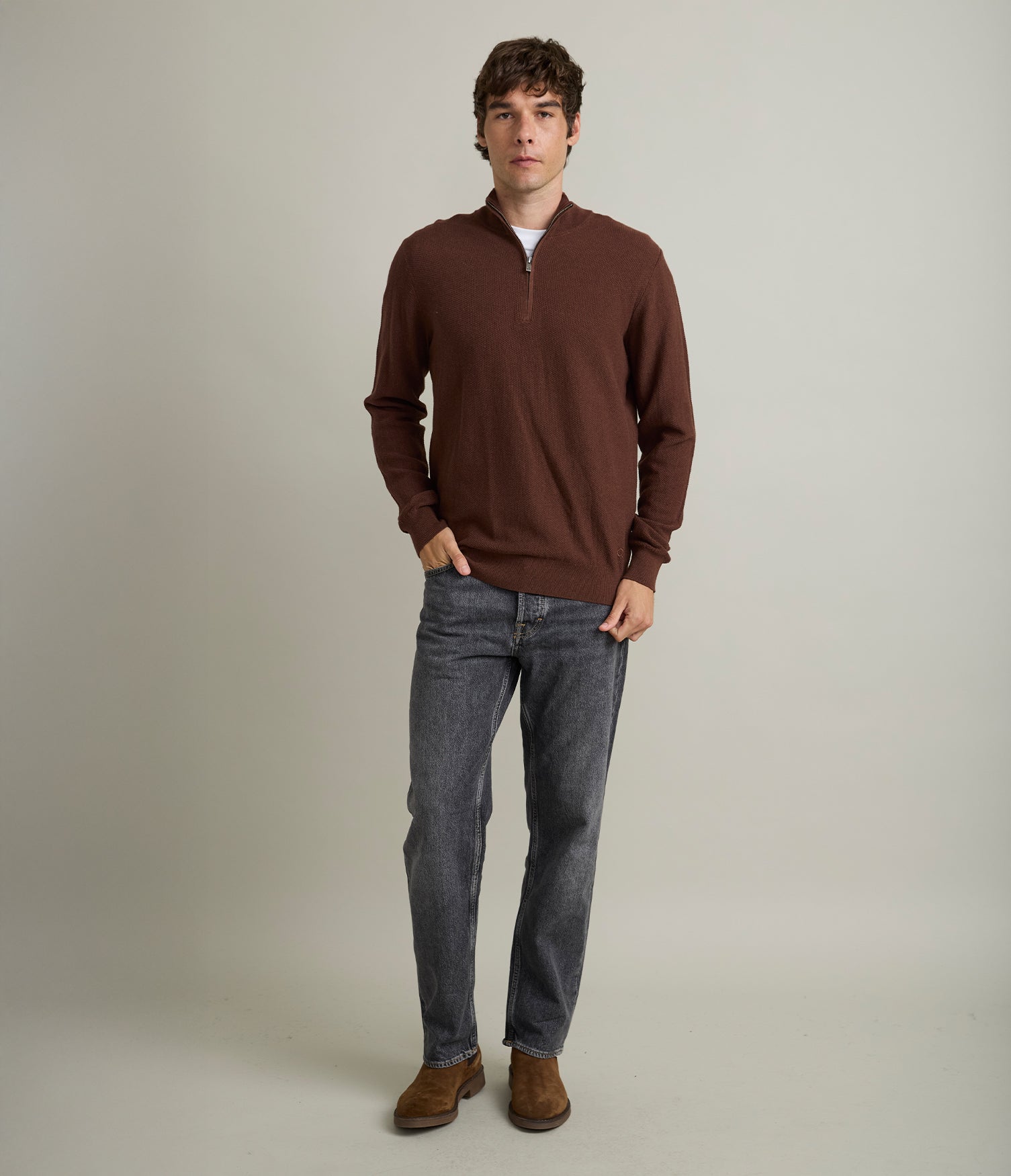Sweater Hombre 100% Algodón Acra Half Zipper Terracota
