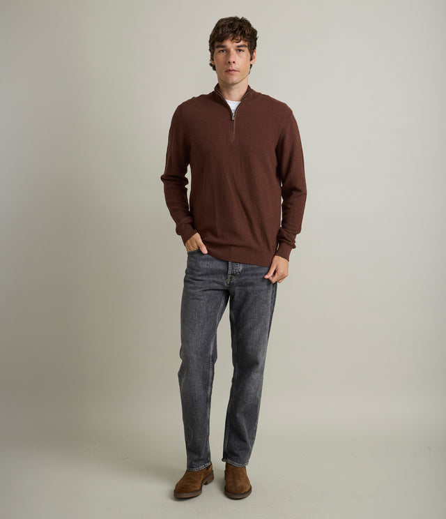 Sweater Hombre 100% Algodón Acra Half Zipper Terracota