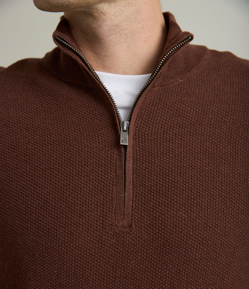 Sweater Hombre 100% Algodón Acra Half Zipper Terracota