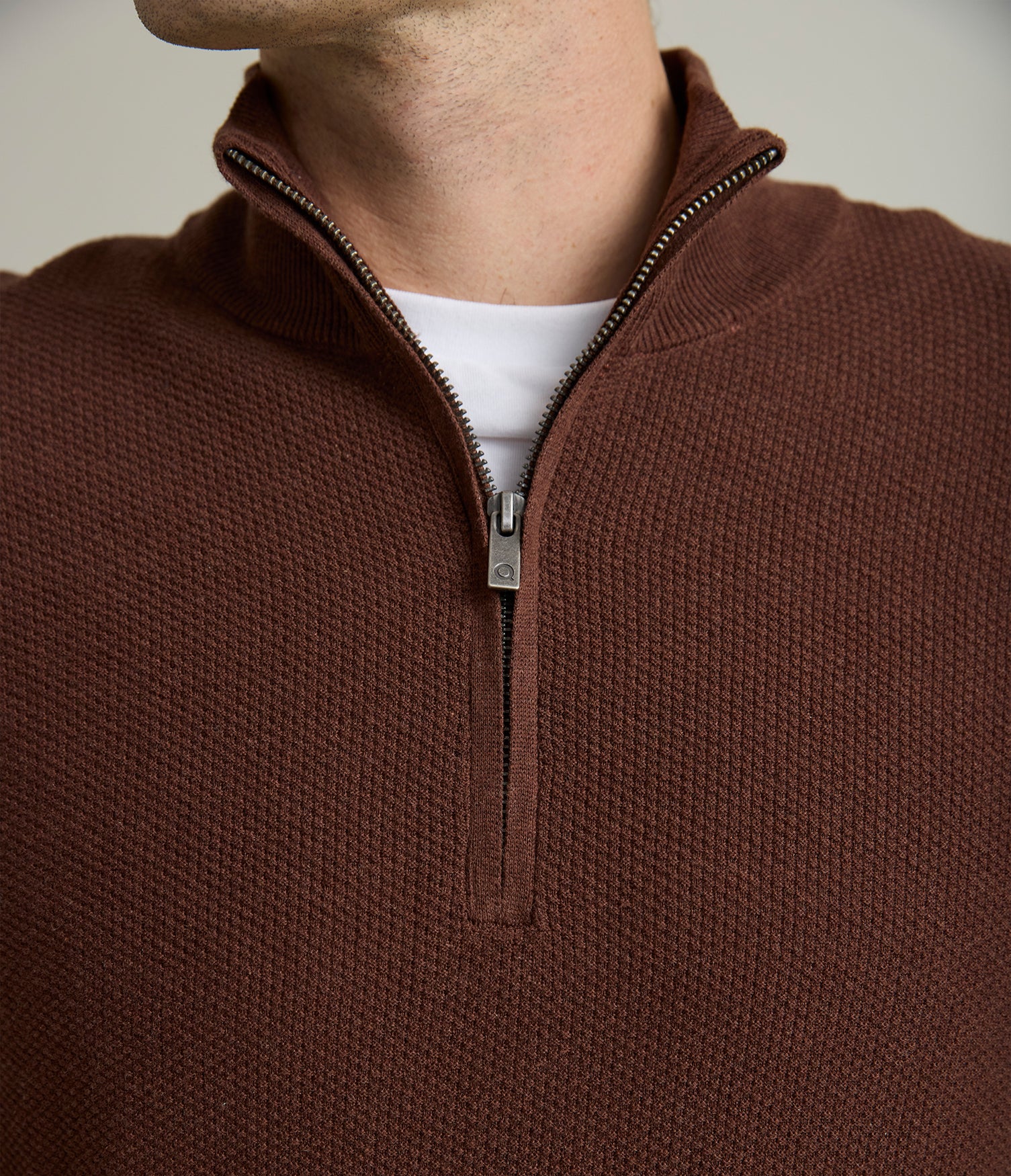 Sweater Hombre 100% Algodón Acra Half Zipper Terracota