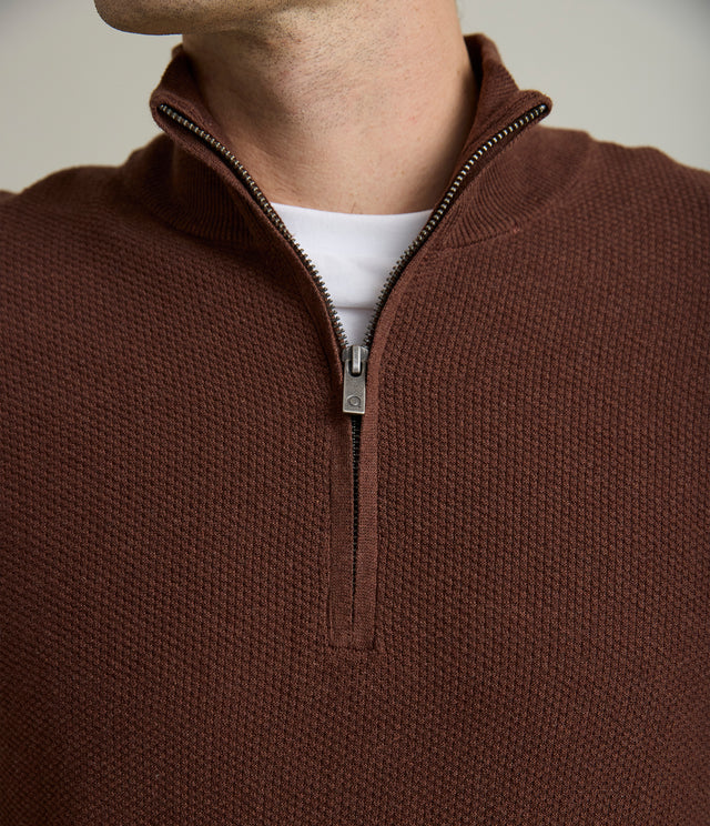 Sweater Hombre 100% Algodón Acra Half Zipper Terracota